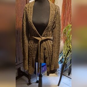 J Crew Women's Olive Green Brown Speckled Knit Cardigan Sweater Size M
